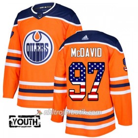 Barn Ishockey Edmonton Oilers Tröja Connor McDavid 97 Adidas 2017-2018 Orange USA Flag Fashion Authentic